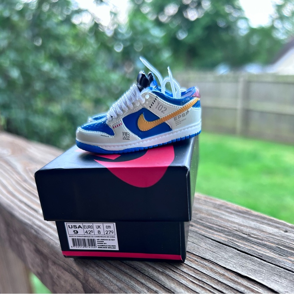 Nike Mini Sneaker Keychain - Blue, White & Gold Accent
